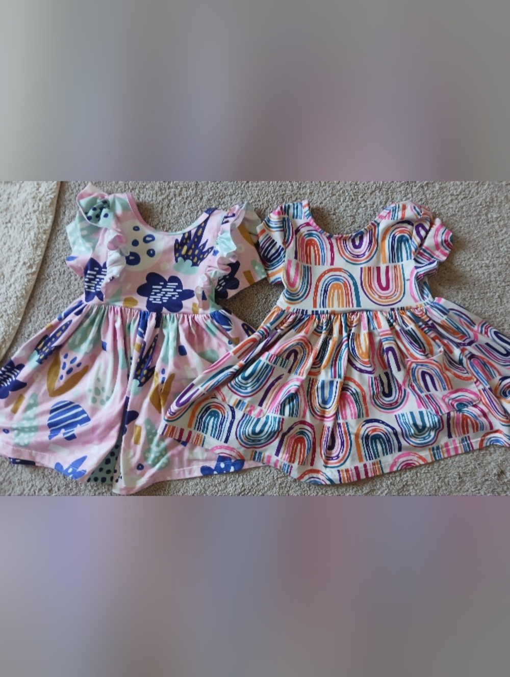 Mila & Rose Girls' Pink Rainbow & Floral Casual Dress Duo
